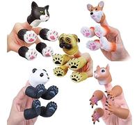 Giftik Animal Finger Hand Puppet Set, Novelty Toys Cute Tiny Handi Squirrel Dog Cat Puppy Panda Animal Hand Finger Puppet Toys for Adult Kids Boys Girls (Squirrel&Dog&Cat&Puppy&Panda)