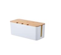 Giftik Bamboo Lid Cable Management Box with Cord Holes, Desk Power Strip Organizer, Cable Storage Box for Chargers, Wires, Plugs and Power Cords (White, 3 Hole)