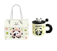Giftik Cute Panda Ceramic Mug with Lid Spoon, Cartoon Coffee Cup with Gift Box, Ins Style Panda Mug for Coffee Tea Milk (Green)