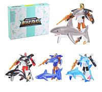 Giftik Forest Ocean Animal Transforming Robot Toys Pack,Deformed Eagle Lion Cheetah Elephant Tiger Panda Shark Dolphin Action Figure Toys (Ocean Animal)