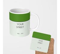 GIFTIMIZED Board Game Street Personalised Mug, Custom Street Name & Number, 8 Colour Options, Fun Property Theme Cup, Unique Gift, Optional Coaster or Magic Heat Mug