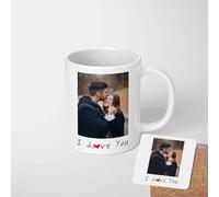 GIFTIMIZED Custom Photo Mug I Love You, Upload Picture & Choose Colour, Personalised Couples Gift, Romantic Valentine Cup, Magic Heat Mug or Coaster Set