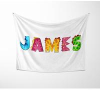 GIFTIMIZED Dinosaur Alphabet Personalised Blanket - Kids Name A-Z Dino Design - Custom Background Colour - Cuddle or Polar Fleece - Small, Medium or Large Sizes