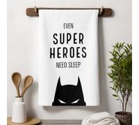 GIFTIMIZED Even Superheroes Need Sleep Tea Towel Custom Colour Hero Kitchen Decor Gift