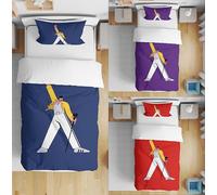 GIFTIMIZED Freddie Mercury Cot Bed Duvet and Pillowcase Cartoon Style Personalised Custom Background Colour Music Legend Inspired Toddler Junior Bedding Novelty Bedroom Set