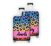 GIFTIMIZED Leopard Print Multi Colour Personalised Luggage Cover Custom Name Suitcase Protector Trendy Animal Print Travel Accessory