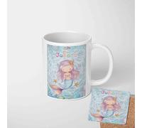 GIFTIMIZED Mermaid Under The Sea Personalised Mug and Coaster Set - Custom Name Ocean Cup for Kids, Mermaid Gift for Girls, Magic Heat or Standard Mug 11oz