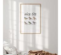 GIFTIMIZED Nice Tits Wall Art Print - Funny Cheeky Bird Pun Poster - Custom Background Colour - Humorous Ornithology Print - Unframed