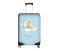 GIFTIMIZED Personalised Blue Bunny Moon Luggage Cover Custom Name Colour Cute Cuddly Rabbit Teddy Bear Suitcase Protector Travel Holiday Accessory Nursery Keepsake Gift UK