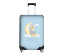 GIFTIMIZED Personalised Bunny On Moon Luggage Cover Custom Name Colour Cute Cuddly Rabbit Stars Suitcase Protector Travel Cover Soft Aesthetic Holiday Travel Accessory Keepsake Gift UK