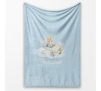 GIFTIMIZED Personalised Bunny Plane Blanket Custom Name Colour Cute Cuddly Rabbit Aeroplane Clouds Stars Soft Fleece Nursery Bedroom Decor Newborn Keepsake UK