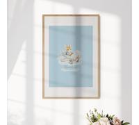 GIFTIMIZED Personalised Bunny Plane Wall Art Poster Custom Name Colour Cute Cuddly Rabbit Aeroplane Clouds Stars Hanging Print Nursery Bedroom Decor Soft Aesthetic Keepsake Gift UK