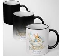 GIFTIMIZED Personalised Bunny Pram Heat Change Magic Mug Custom Name Colour Cute Cuddly Rabbit Teddy Bear Colour Changing Coffee Cup Nursery Keepsake Baby Shower Present Gift UK