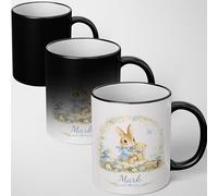 GIFTIMIZED Personalised Bunny Teddy Heat Change Magic Mug Custom Name Colour Cute Cuddly Rabbit Bear Blue Bird Colour Changing Coffee Cup Nursery Keepsake Baby Shower Present Gift UK