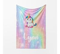 GIFTIMIZED Personalised Custom Name Rainbow Unicorn Cosy Kids Blanket Throw | Super Soft | British Made | Decoration Family Pet His Her Gift House Warming Gift