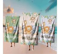 GIFTIMIZED Personalised Cute Animals Towel, Custom Name & Colour Bath or Beach Towel, Woodland Safari Zoo Design, Kids Bathroom Accessory, Animal Gift for Baby or Toddler