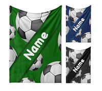 GIFTIMIZED Personalised Football Stripe Blanket, Custom Name & Team Colour Throw, Boys Sports Room Decor, Soccer Fan Gift, Soft Fleece Blanket, Kids Football Bedding, Cosy Sports Throw