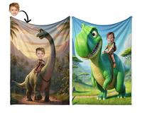 GIFTIMIZED Personalised Kids Dinosaur Blanket Upload Your Face Funny Custom Photo Blanket Choose from 2 Dinosaur Designs Soft Fleece Throw Small Medium Large Cuddle or Polar Fleece