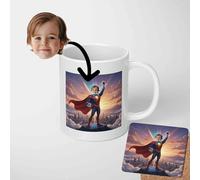 GIFTIMIZED Personalised Kids Superhero Mug Upload Your Face Funny Custom Photo Cup Comic Style Hero Design Ceramic Magic Heat Changing Mug Optional Coaster