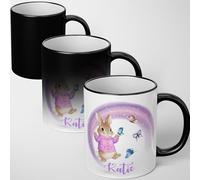 GIFTIMIZED Personalised Purple Bunny Butterfly Heat Change Magic Mug Custom Name Cute Cuddly Rabbit Floral Colour Changing Coffee Cup Nursery Keepsake Baby Shower Present Gift UK