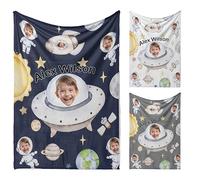 GIFTIMIZED Personalised Space Planets Blanket, Add Name Colour & Upload Face, Custom Galaxy Throw, Funny Outer Space Gift, Kids Astronaut Fleece Blanket, Cosmic Decor