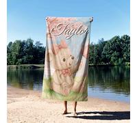 GIFTIMIZED Personalised Teddy Bear Towel, Custom Name Bath or Beach Towel, Cute Bow Design, Baby Gift, Soft Kids Towel, Teddy Bear Bathroom Accessory for Boys or Girls