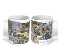 GIFTIMIZED Personalised Upload Your Own Photos Custom Text Coffee Cup Tea Mug 11oz Spacious Mug | Large Handle Easy Grip | Custom Photo Gift | Heat Changing Option (6 Images Heart with Text)