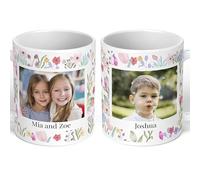 GIFTIMIZED Personalised Upload Your Own Photos Custom Text Coffee Cup Tea Mug 11oz Spacious Mug | Large Handle Easy Grip | Custom Photo Gift | Heat Changing Option (2 Images Floral Frame)