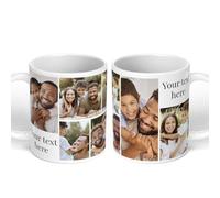 GIFTIMIZED Personalised Upload Your Own Photos Custom Text Coffee Cup Tea Mug 11oz Spacious Mug | Large Handle Easy Grip | Custom Photo Gift | Heat Changing Option (8 Images with Text)