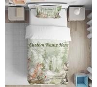 GIFTIMIZED Personalised Woodland Animals Cot Bed Duvet Cover Set with Pillowcase, Custom Name Baby Bedding, Forest Nursery Theme, Fox Bear Hedgehog Toddler Quilt Cover, Infant Bed Linen