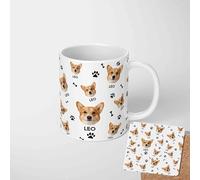 GIFTIMIZED Pet Face Name All Over Mug, Upload Dog or Cat Photo, Personalised Name & Colour Cup, Cute Pet Lover Gift, Optional Coaster or Magic Heat Mug