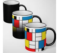 GIFTIMIZED Piet Mondrian Style Mug Heat Sensitive Colour Changing Mug Magic Reveal Abstract Geometric Art Coffee Cup Modern Design Novelty Heat Change Magic Mug Gift for Art Lover
