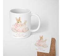 GIFTIMIZED Pink Bunny Rabbit Hot Chocolate Personalised Name Mug Cute Cocoa Cup Marshmallow Design Easter Bunny Ceramic Coffee Mug Tea Cup Kawaii Drinkware Gift for Baby Girl Mum Daughter UK