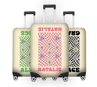 GIFTIMIZED Retro Daisy Grid Luggage Cover Personalised Custom Name Travel Suitcase Protector Colourful Fun Floral Design Kids Adults