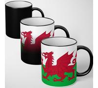 GIFTIMIZED Wales Flag Mug Heat Sensitive Colour Changing Mug Magic Reveal Red Dragon Welsh Flag Coffee Cup Patriotic Heat Change Magic Mug Gift for Welsh Pride Home Office