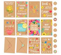 Giftinghouse 10 Thank You Teacher Cards Multipack with Envelopes and Stickers - 10 Unique Designs for Men and Women - Blank Inside - Teachers Christmas Cards