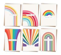 Giftinghouse 12/24/48 Thank You Cards Multipack with Envelopes - 6 Rainbow Designs. 10 x 15 cm. Blank Inside for Teachers, Wedding, Kids. Made in the UK