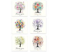 Giftinghouse 30 Thank You Cards Multipack with Envelopes & Stickers - 6 Unique Floral Tree Designs - 11.5 x 11.5 cm - Blank Inside - Ideal for Wedding, Teacher Appreciation, Kids Parties & Christmas