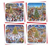 Giftinghouse 8 Christmas Cards Multipack 2026 - Xmas Cards | Classic Christmas Market & Winter Scene designs, 11.5 x 11.5 cm, Inside printed, Includes envelopes, Made in the UK