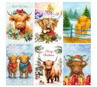 Giftinghouse Christmas Cards Multipack of 24 - Cute Highland Cow Xmas Cards 2025 - Festive Winter & Farm Animal Designs - 15 x 10 cm - Festive Greeting Cards for Family, Kids & Friends - Made in UK