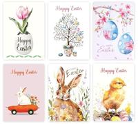 Giftinghouse Easter Cards Multipack of 6/12 - Happy Easter Cards with Envelopes Featuring 6 Unique Mixed Designs, Eco-friendly Blank Inside Greeting Card for kids