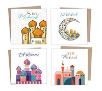 Giftinghouse Eid Cards Pack of 4 with envelopes - Eid Mubarak Cards multipack greetings cards - Eco Friendly card for kids and Family