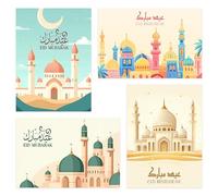 Giftinghouse Eid Cards Pack of 8 with Envelopes & Stickers - Eid Mubarak Greetings Cards Multipack - 4 Traditional Mosque Designs - Perfect for Kids & Family - Made in the UK