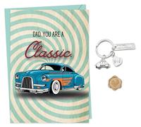 Giftinghouse Father's Day Card with Keyring and Luxury Wax Seal, Happy Fathers Day Card From Son, Daughter - Gift For Dad You're A Classic, Greeting Card from Kids - Made in UK