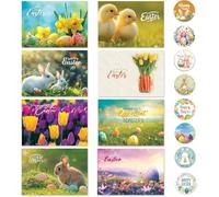 Giftinghouse Happy Easter Cards Multipack of 8/16 with Stickers and Envelopes, 8 Unique Traditional Easter Designs, Eco-Friendly Greeting Cards, Made in the UK (8)