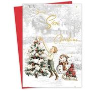 Giftinghouse Son Christmas Card - Gold Foil Son Xmas Card with Snowman & Christmas Tree Design - 22 x 15.5 cm - Inside Greeting - Made in the UK