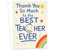 Giftinghouse Teacher Thank You Card - Rainbow & Doodle Design - Large 22 x 15.5 cm - Best Teacher Card for End of Year, Nursery, Leaving or Retirement - Made in the UK