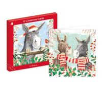 Giftmaker Boxed Christmas Cards Pack - 10 Square Family Xmas Cards with Envelopes - Two Coordinating Festive Donkey Designs - Recycled Eco Friendly Christmas Card Set
