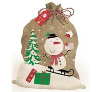 Giftmaker Christmas Santa's Sack Childrens Presents Large Brown Calico Bag Snowman Design