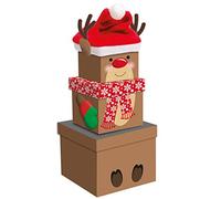 GIFTMAKER Christmas Small 3 Piece Stacking Nested Gift Box Set Reindeer Design